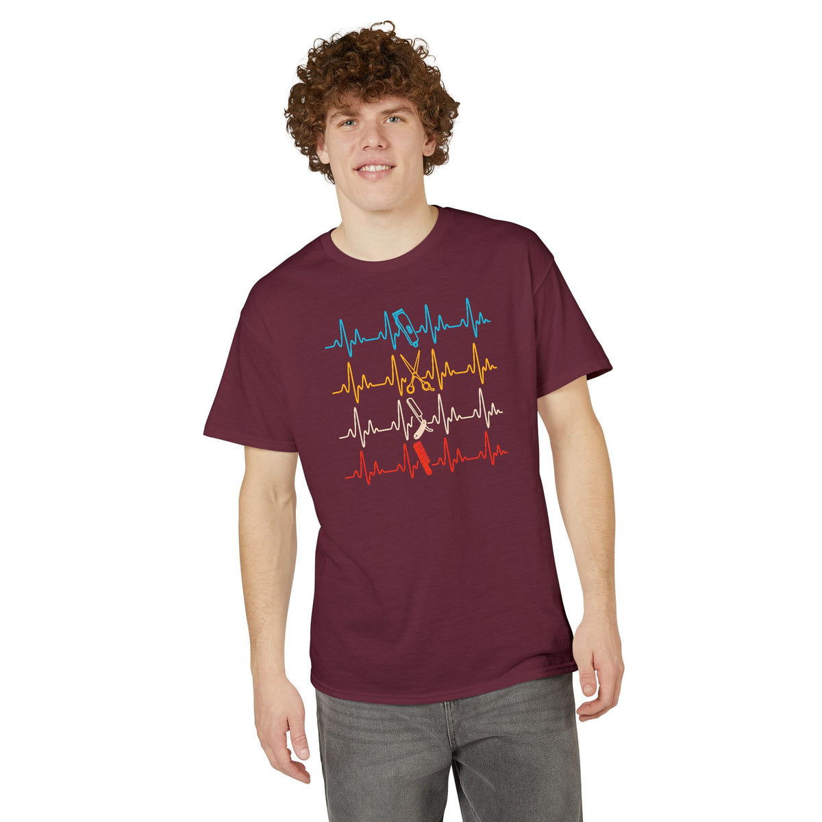Colorful Heartbeat Barber Stylist Tools Scissors fun Tee T-Shirt