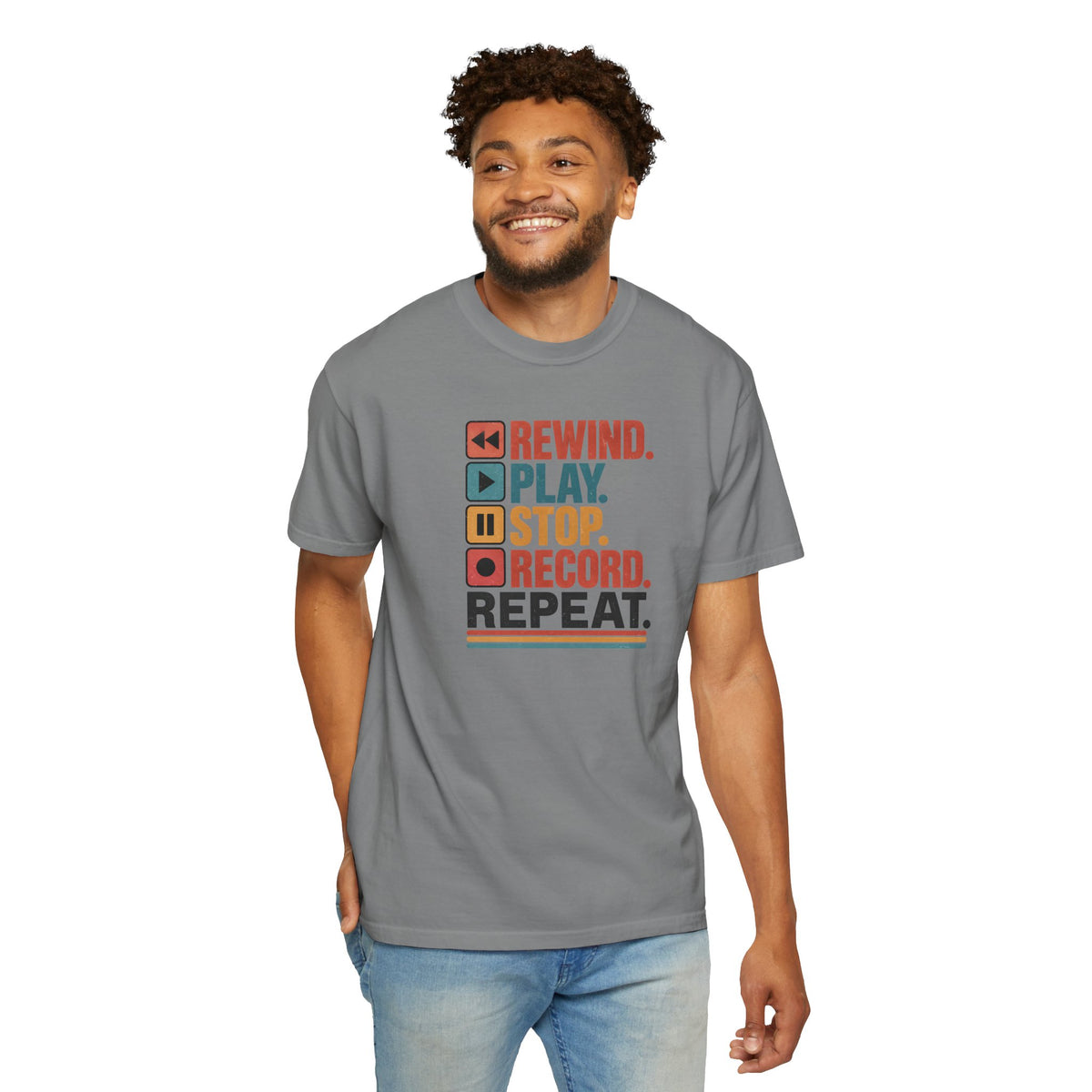 Rewind Play Stop Record Repeat Graphic Retro T-Shirt