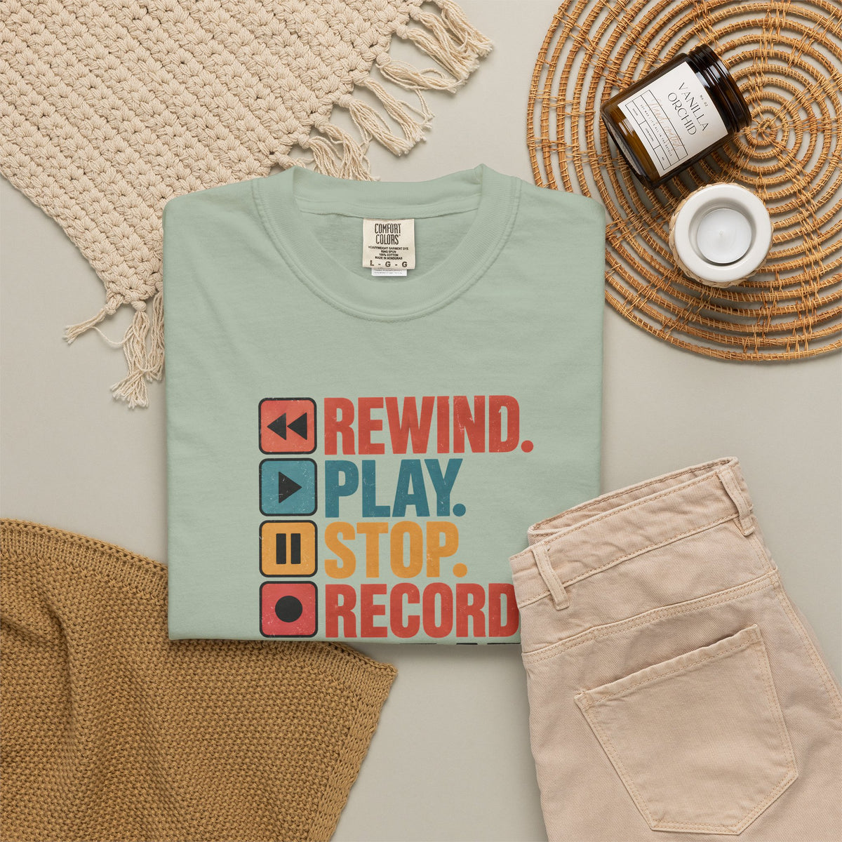 Rewind Play Stop Record Repeat Graphic Retro T-Shirt