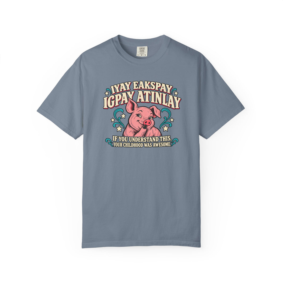 Fluent in Pig Latin Funny Retor 80's Pig Graphic T-Shirt Tee Shirt