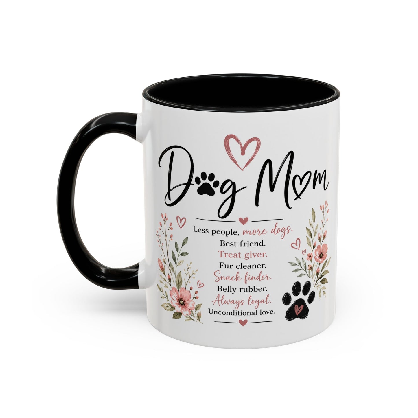 Dog Mom Floral Accent Coffee Mug — "Dog Mom" Paw Print Gift (11/15oz)
