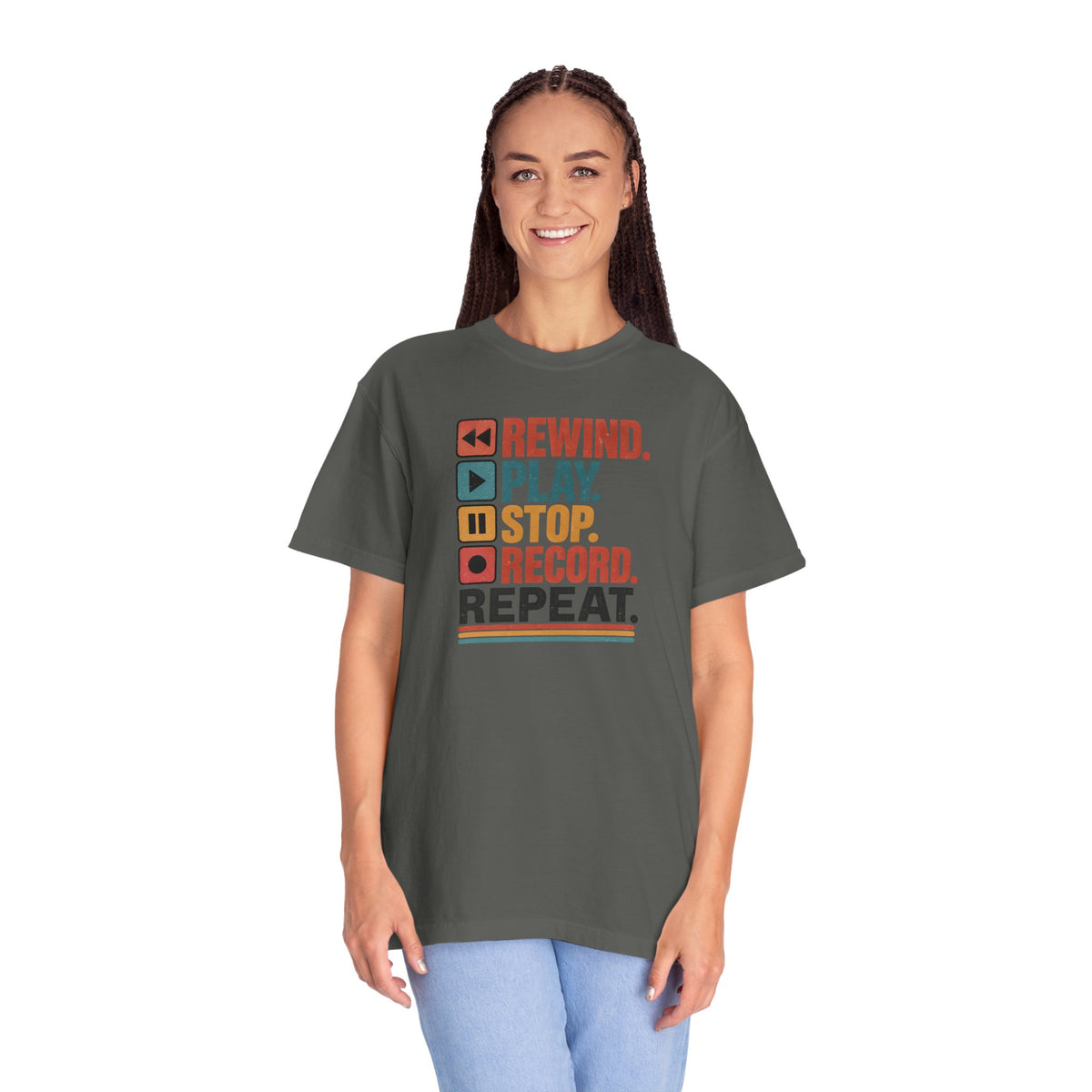 Rewind Play Stop Record Repeat Graphic Retro T-Shirt