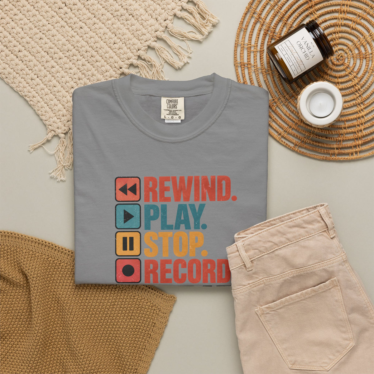Rewind Play Stop Record Repeat Graphic Retro T-Shirt