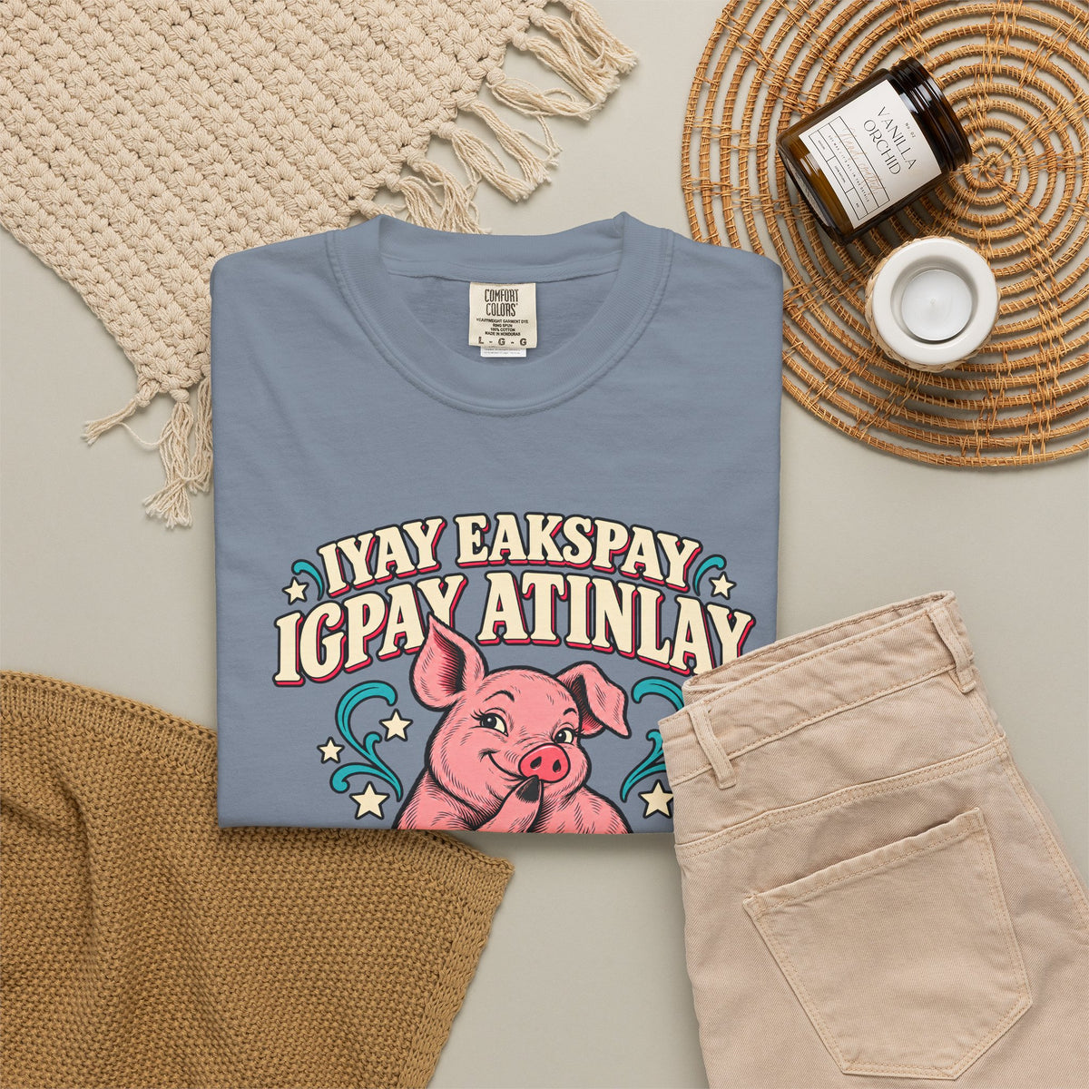 Fluent in Pig Latin Funny Retor 80's Pig Graphic T-Shirt Tee Shirt