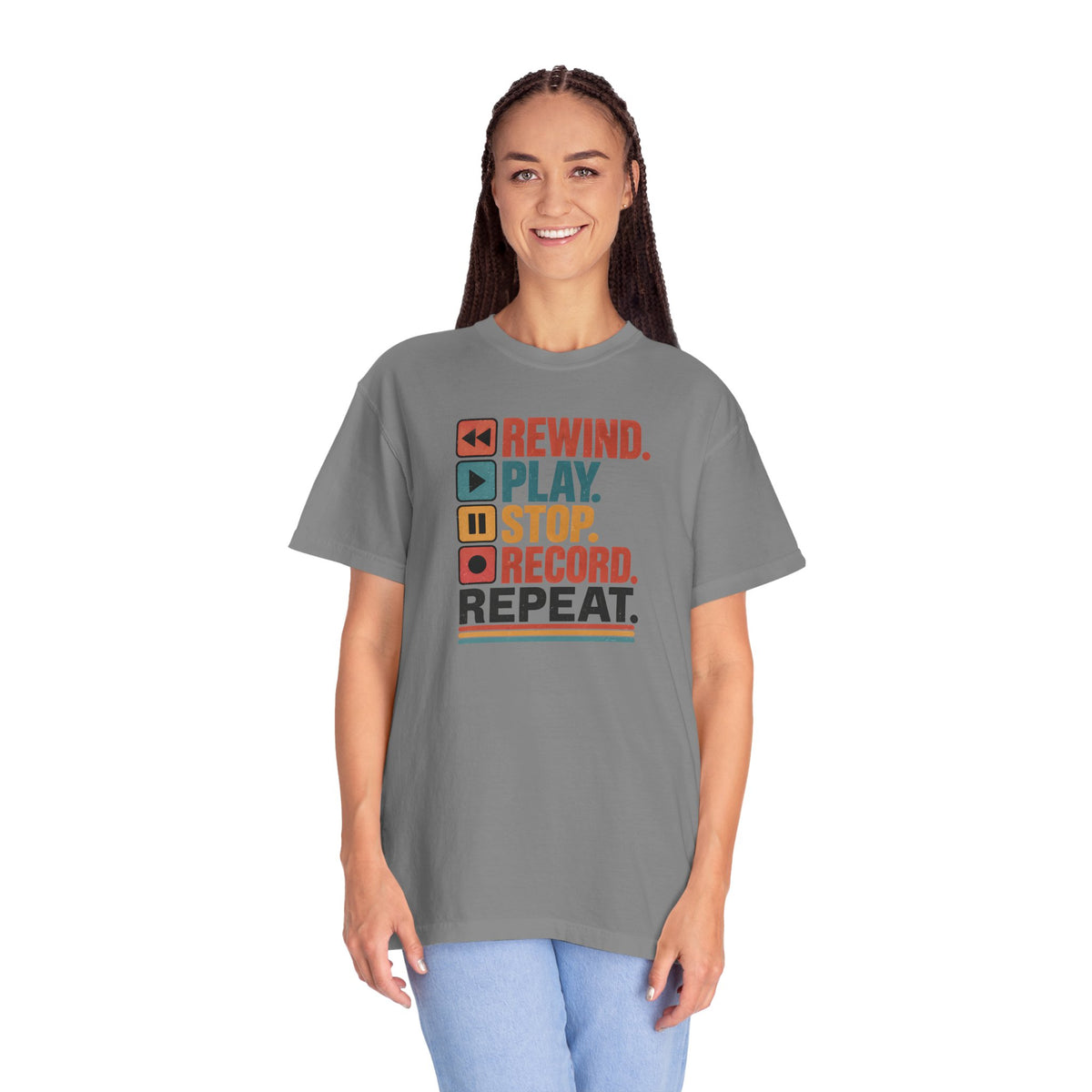 Rewind Play Stop Record Repeat Graphic Retro T-Shirt