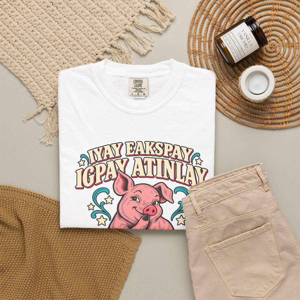 Fluent in Pig Latin Funny Retor 80's Pig Graphic T-Shirt Tee Shirt