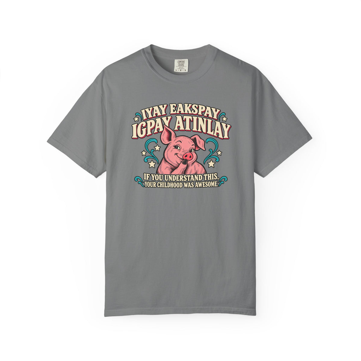 Fluent in Pig Latin Funny Retor 80's Pig Graphic T-Shirt Tee Shirt