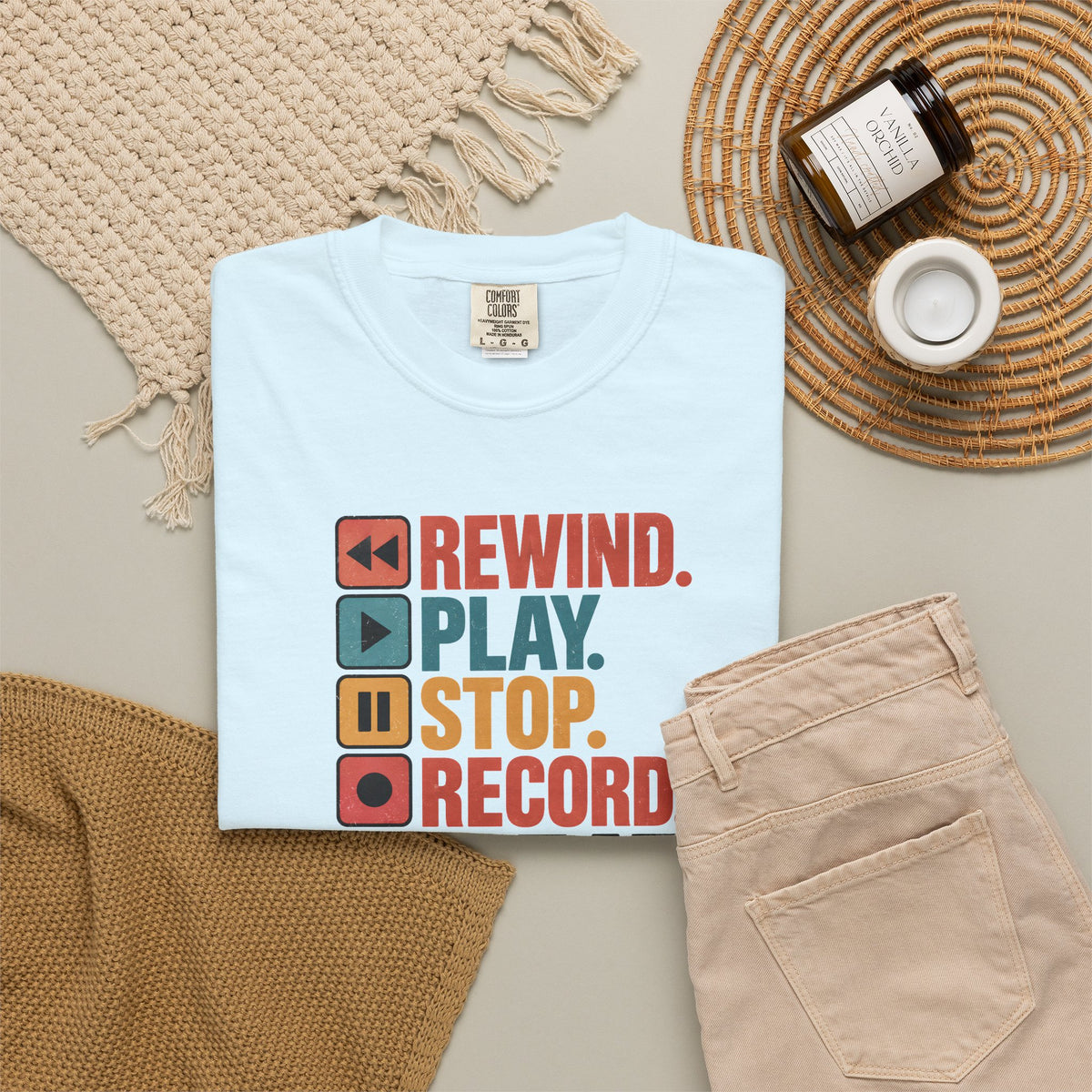 Rewind Play Stop Record Repeat Graphic Retro T-Shirt