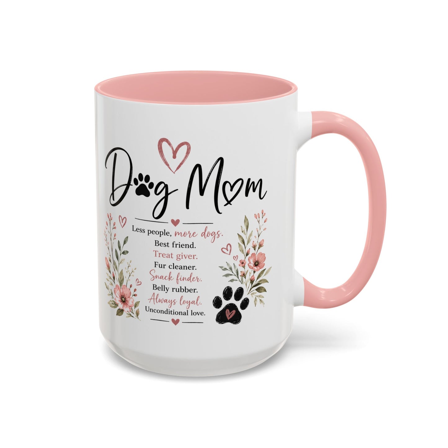 Dog Mom Floral Accent Coffee Mug — "Dog Mom" Paw Print Gift (11/15oz)