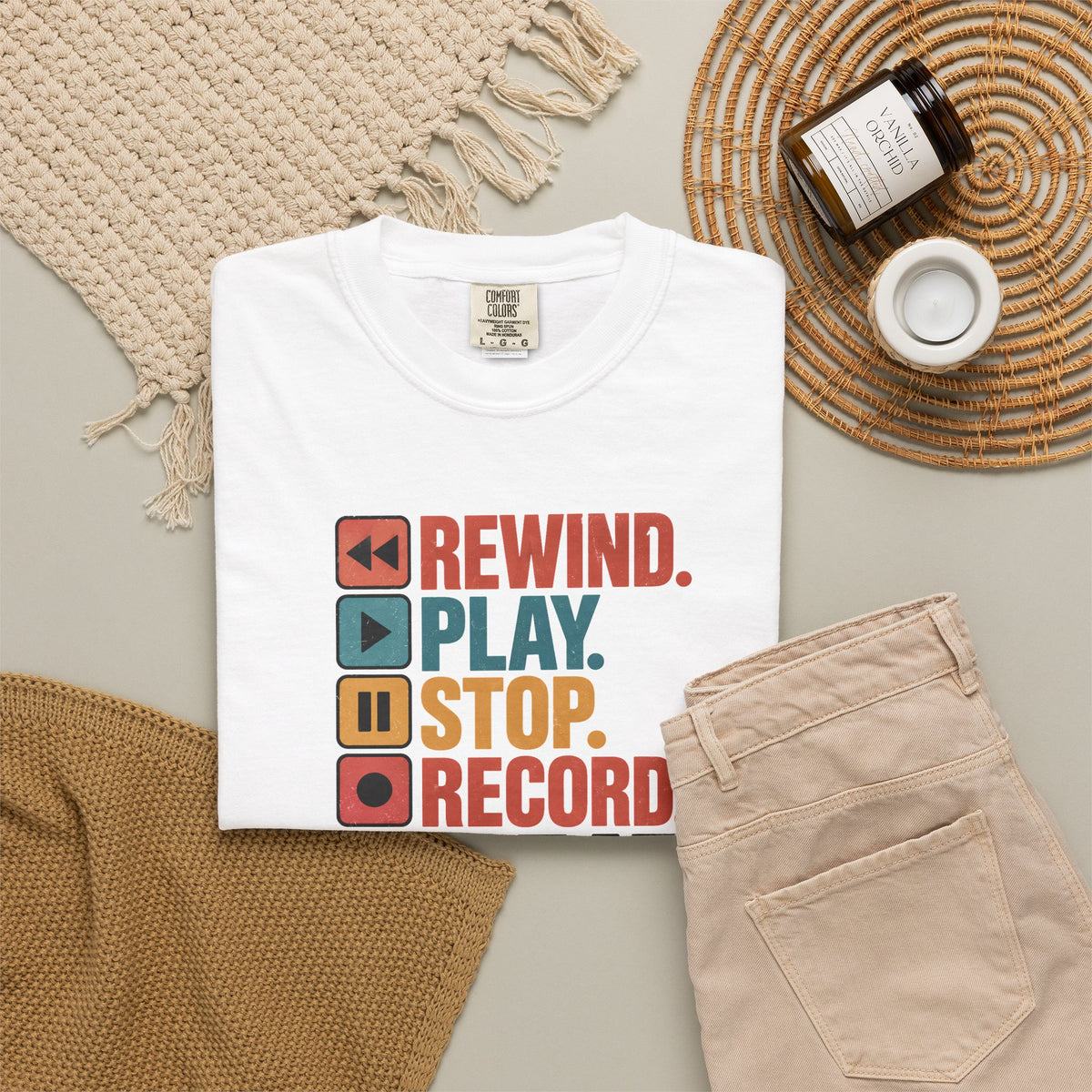 Rewind Play Stop Record Repeat Graphic Retro T-Shirt