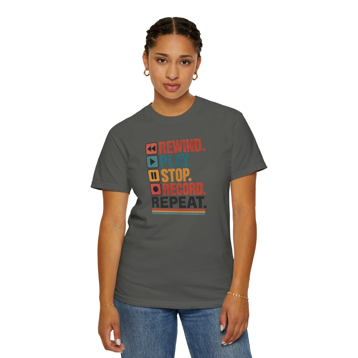 Rewind Play Stop Record Repeat Graphic Retro T-Shirt