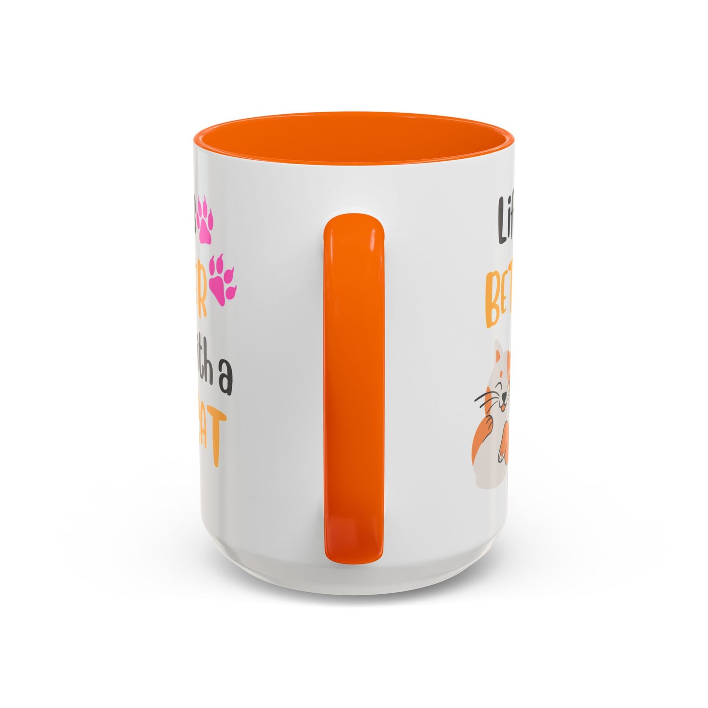 Cat Lover Coffee Mug — "Life Is Better With a Cat" Accent Ceramic Mug (15oz)