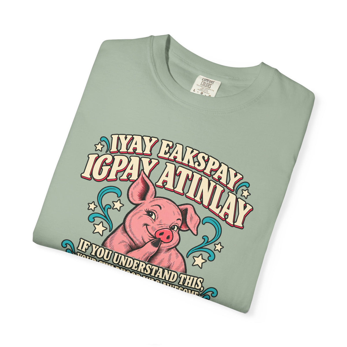 Fluent in Pig Latin Funny Retor 80's Pig Graphic T-Shirt Tee Shirt