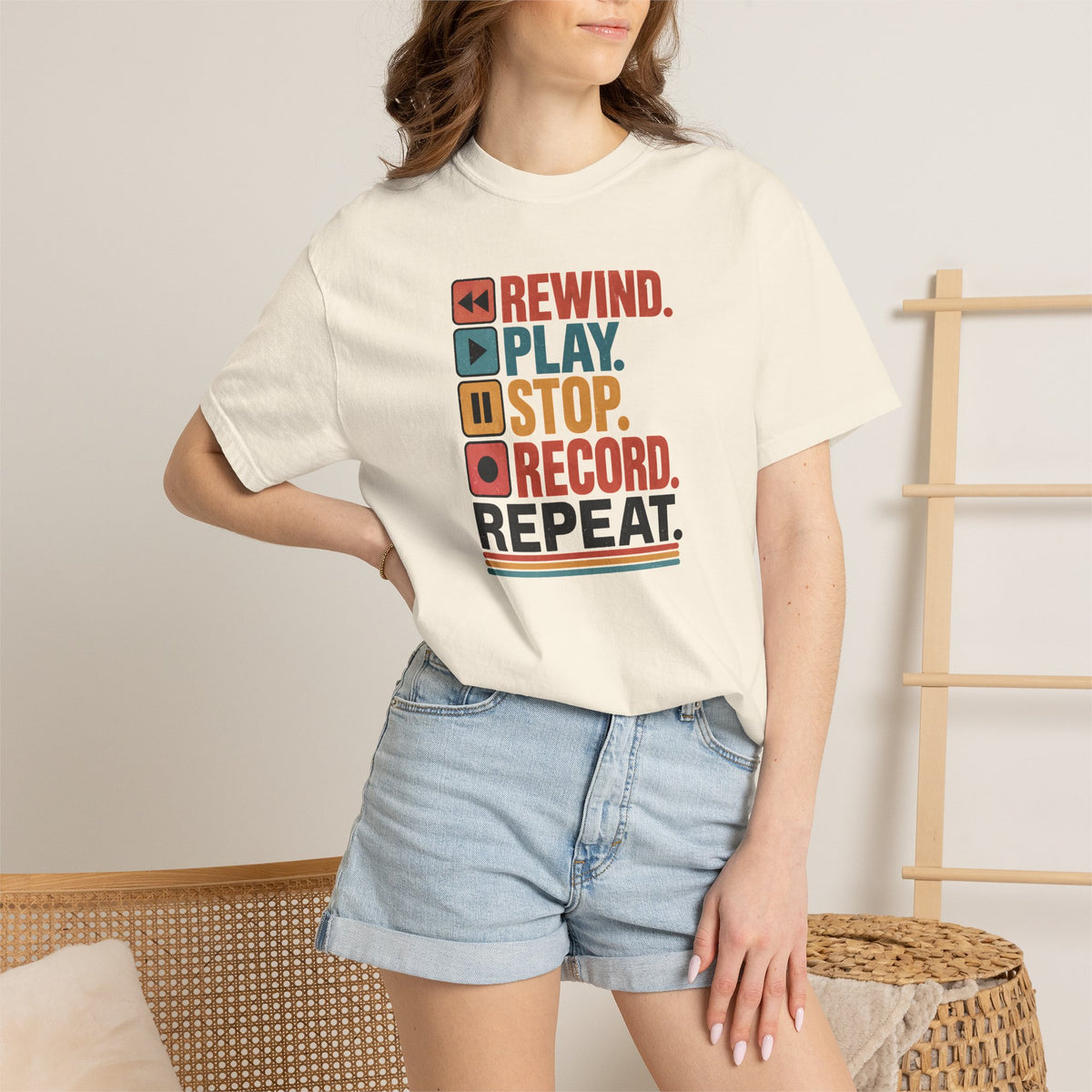 Rewind Play Stop Record Repeat Graphic Retro T-Shirt