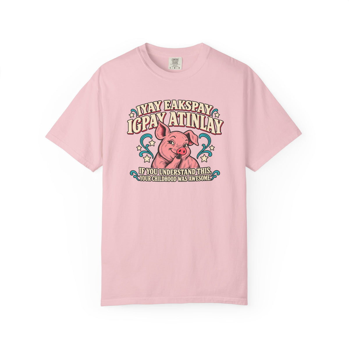 Fluent in Pig Latin Funny Retor 80's Pig Graphic T-Shirt Tee Shirt