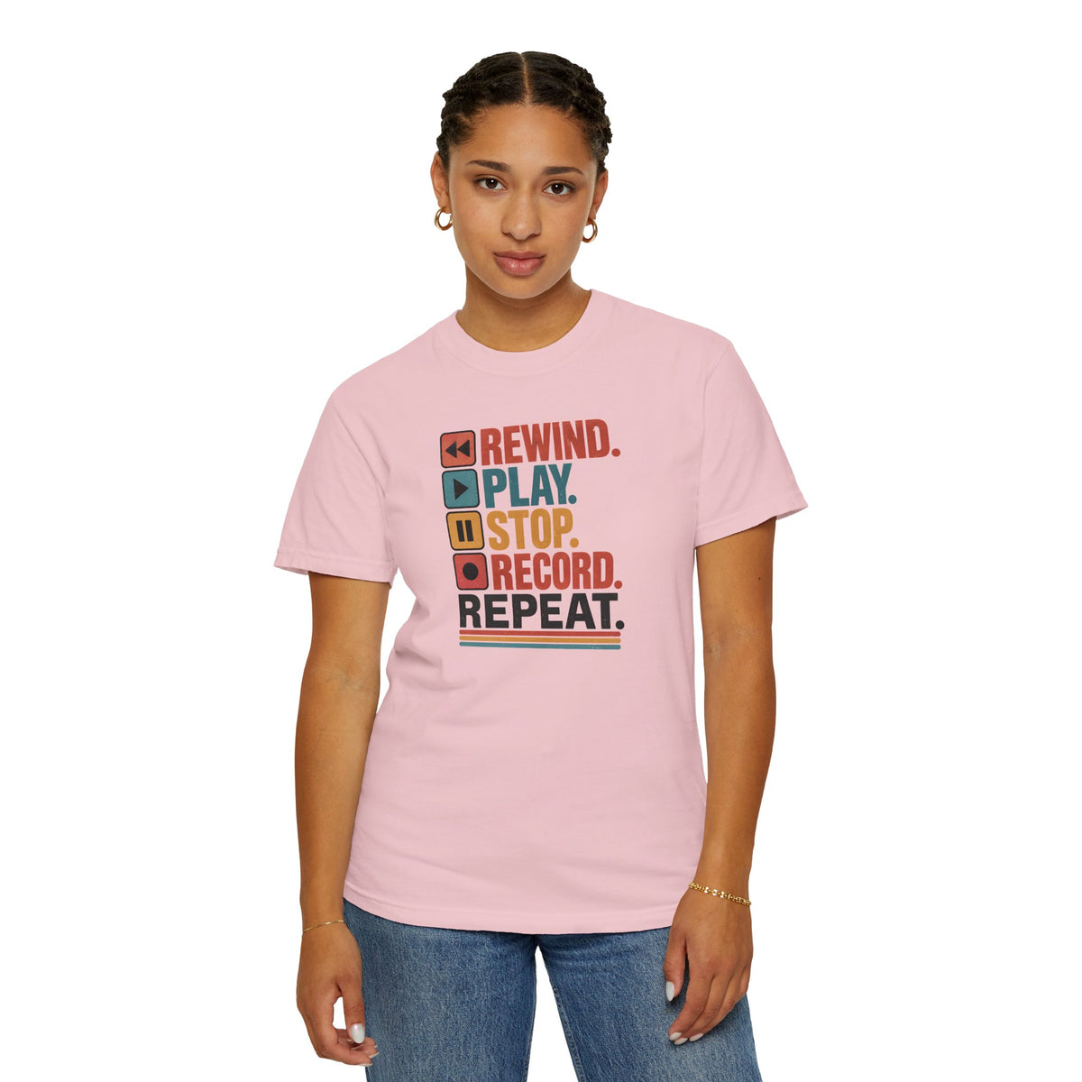 Rewind Play Stop Record Repeat Graphic Retro T-Shirt