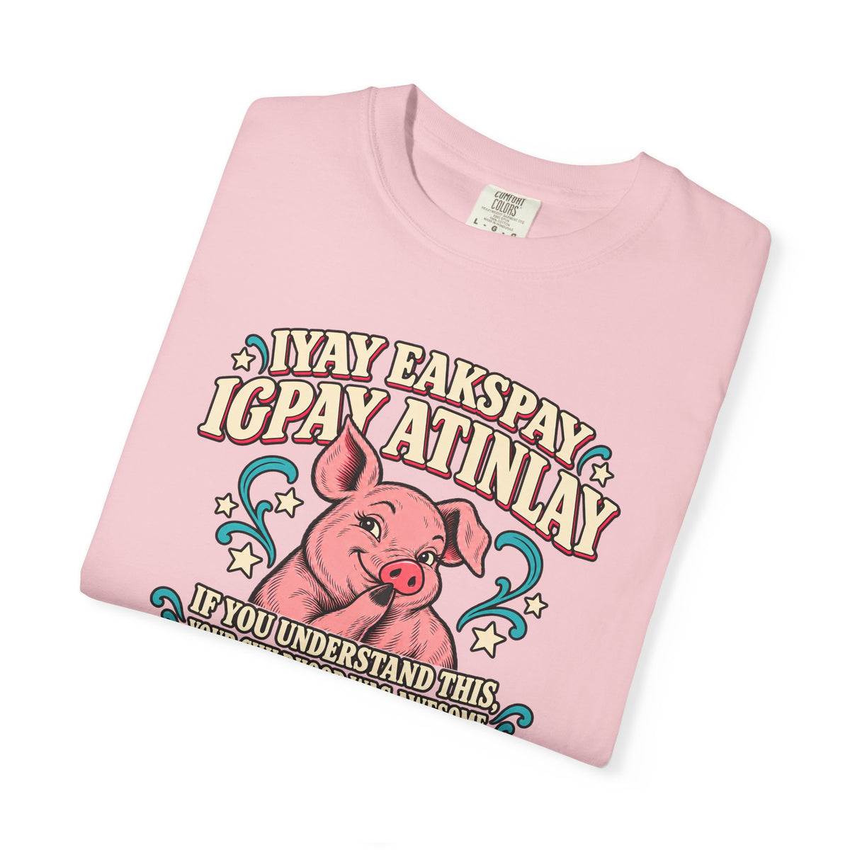 Fluent in Pig Latin Funny Retor 80's Pig Graphic T-Shirt Tee Shirt