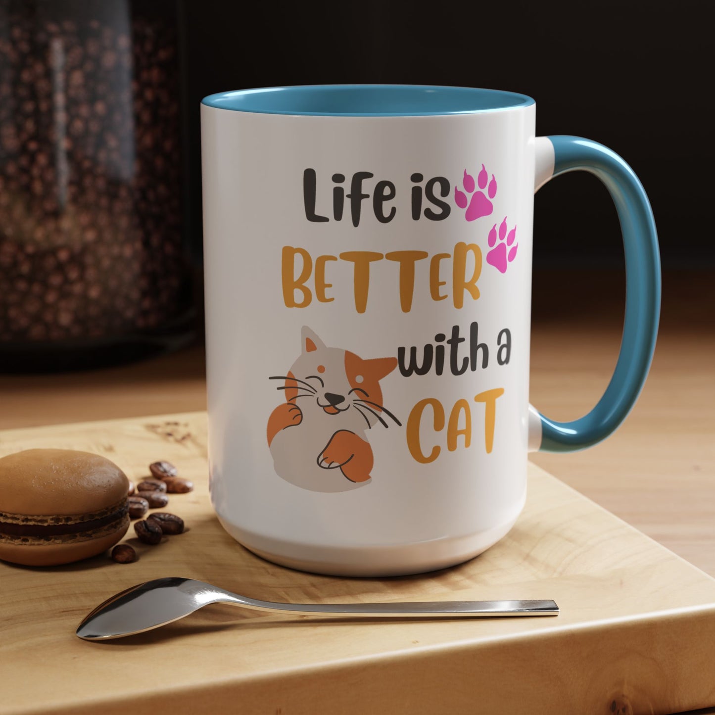 Cat Lover Coffee Mug — "Life Is Better With a Cat" Accent Ceramic Mug (15oz)