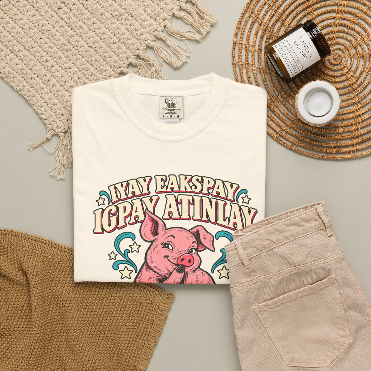 Fluent in Pig Latin Funny Retor 80's Pig Graphic T-Shirt Tee Shirt