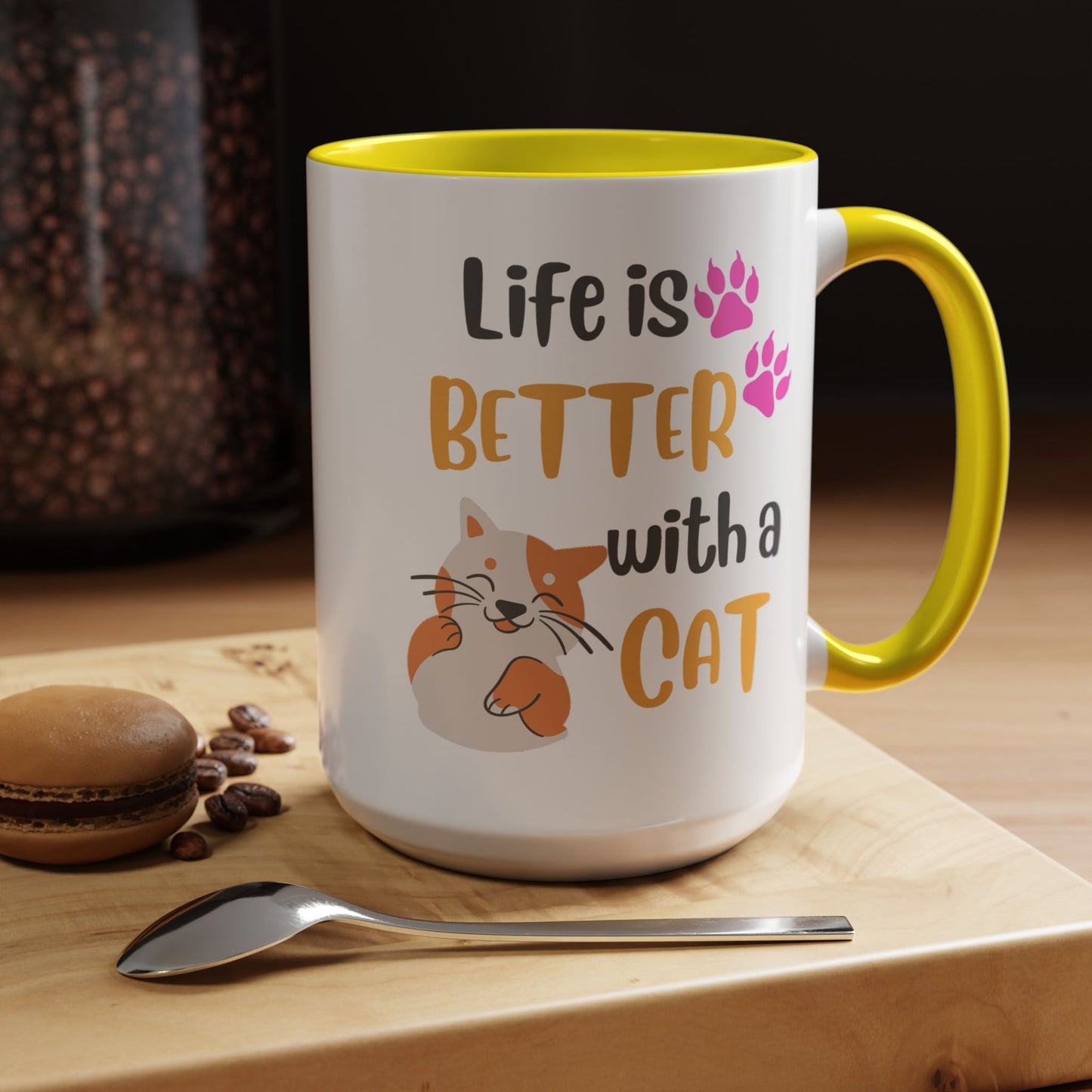 Cat Lover Coffee Mug — "Life Is Better With a Cat" Accent Ceramic Mug (15oz)