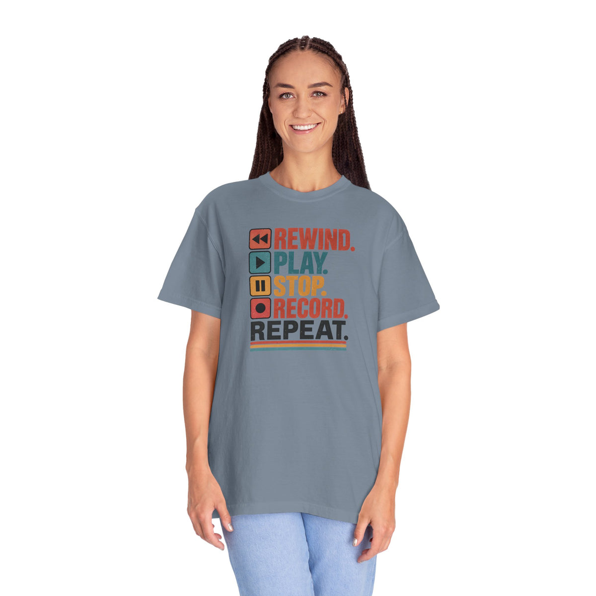 Rewind Play Stop Record Repeat Graphic Retro T-Shirt