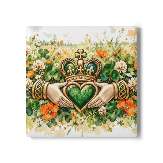 Celtic Claddagh Heart Floral Ceramic Square Coaster