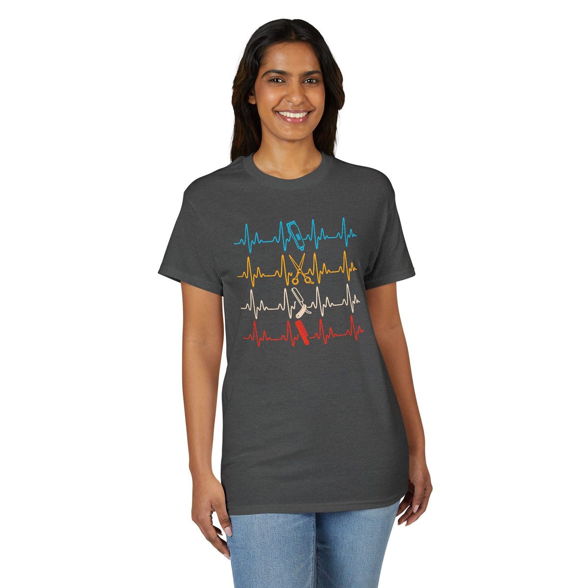Colorful Heartbeat Barber Stylist Tools Scissors fun Tee T-Shirt