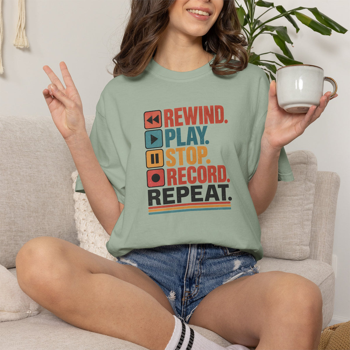 Rewind Play Stop Record Repeat Graphic Retro T-Shirt