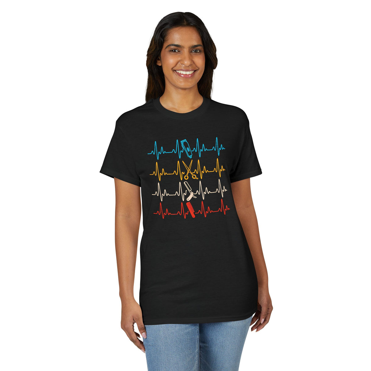 Colorful Heartbeat Barber Stylist Tools Scissors fun Tee T-Shirt
