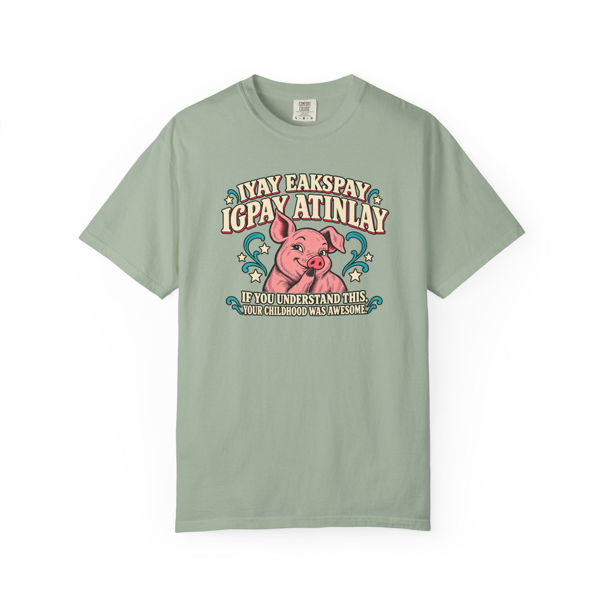 Fluent in Pig Latin Funny Retor 80's Pig Graphic T-Shirt Tee Shirt