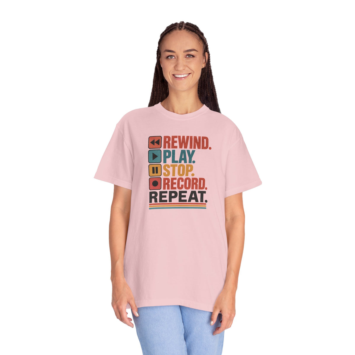 Rewind Play Stop Record Repeat Graphic Retro T-Shirt