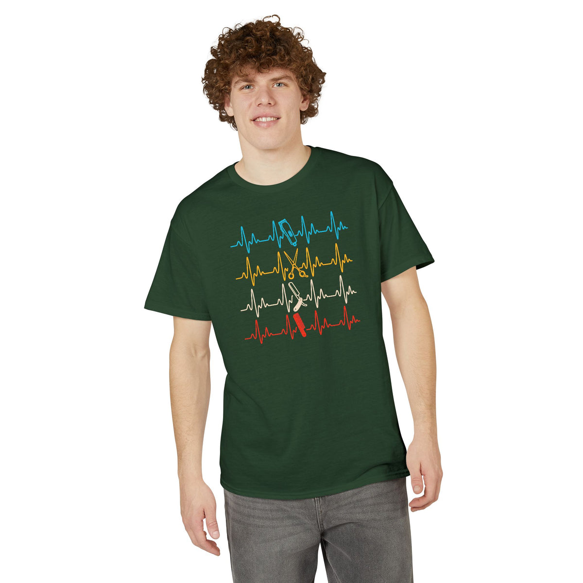 Colorful Heartbeat Barber Stylist Tools Scissors fun Tee T-Shirt
