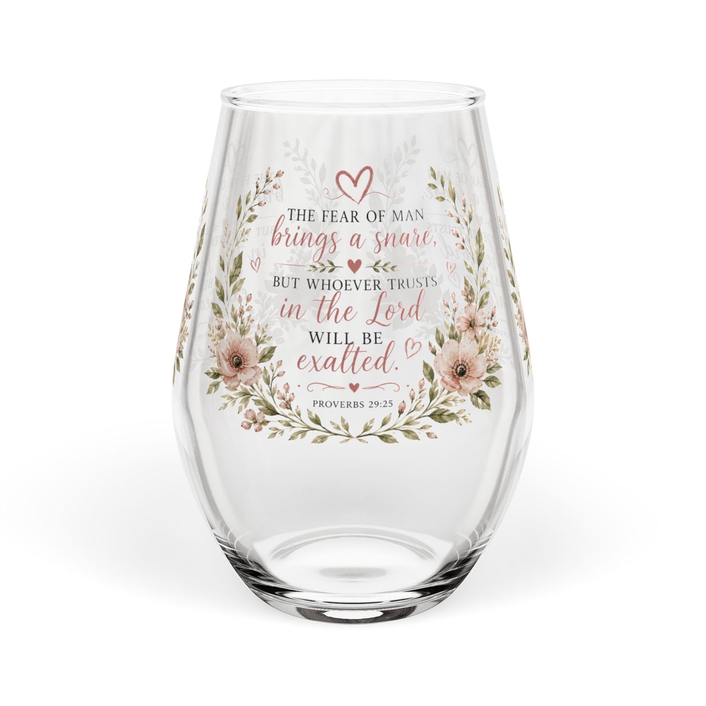 Proverbs 29:25 Bible Prayer Verse Stemless Wine Glass, 11.75oz