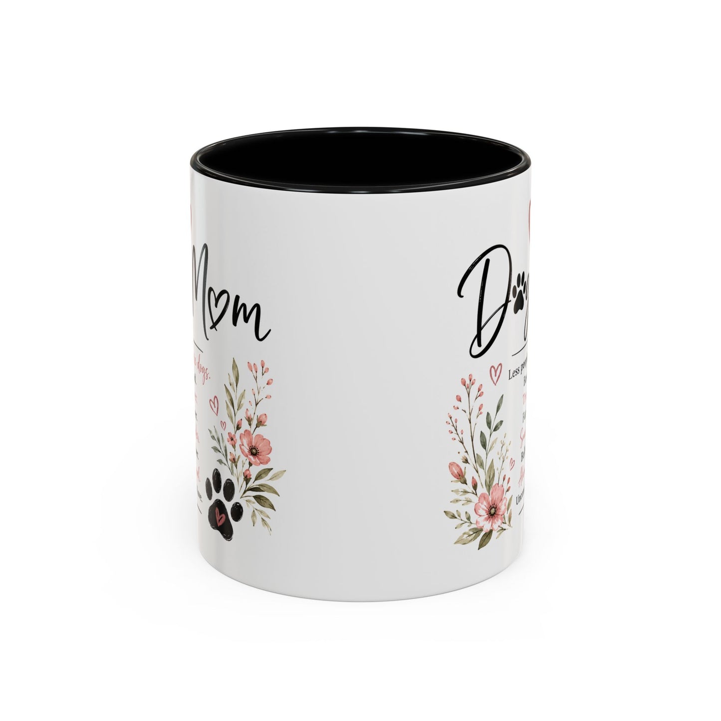 Dog Mom Floral Accent Coffee Mug — "Dog Mom" Paw Print Gift (11/15oz)