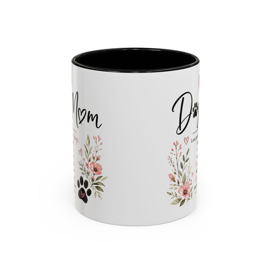 Dog Mom Floral Accent Coffee Mug — "Dog Mom" Paw Print Gift (11/15oz)