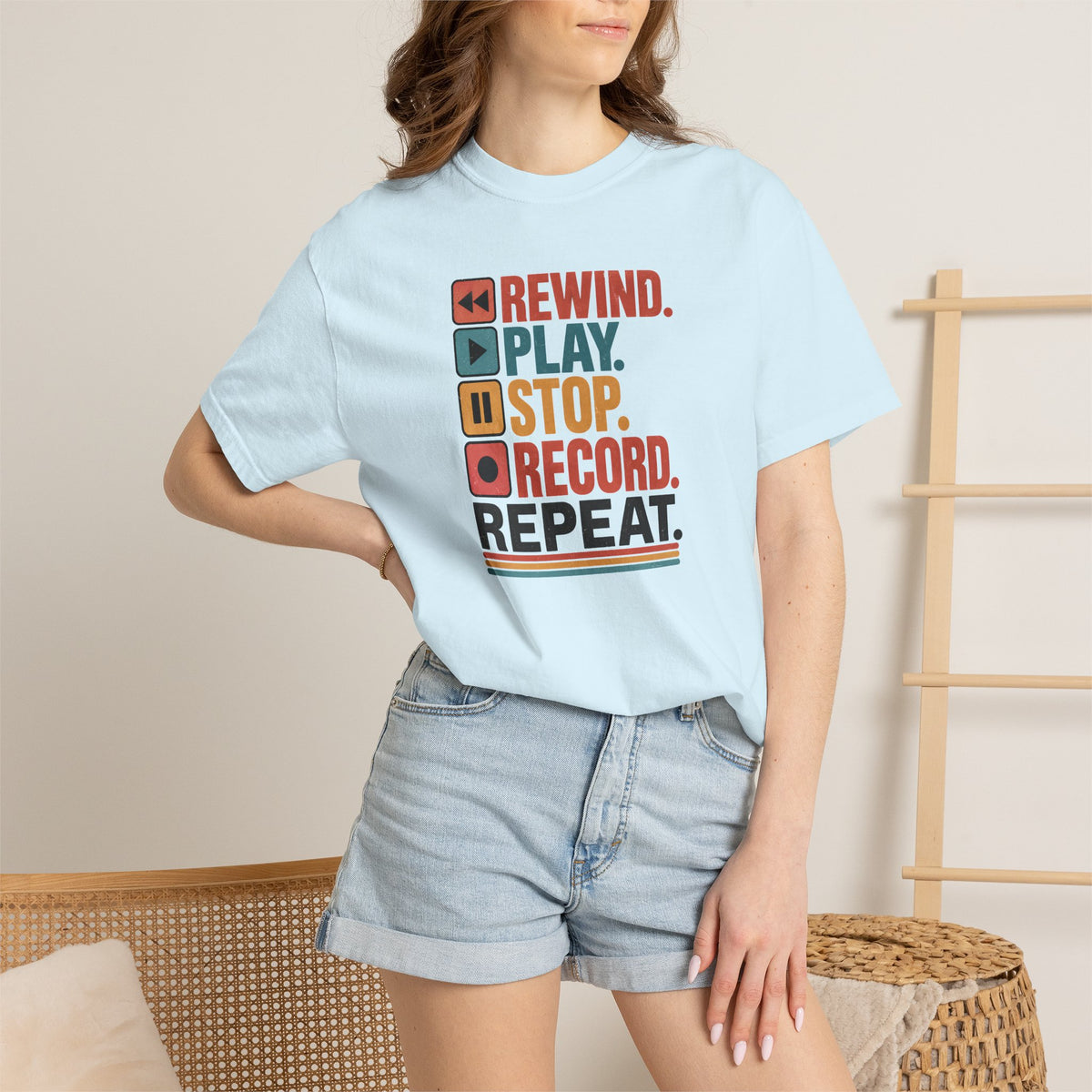 Rewind Play Stop Record Repeat Graphic Retro T-Shirt