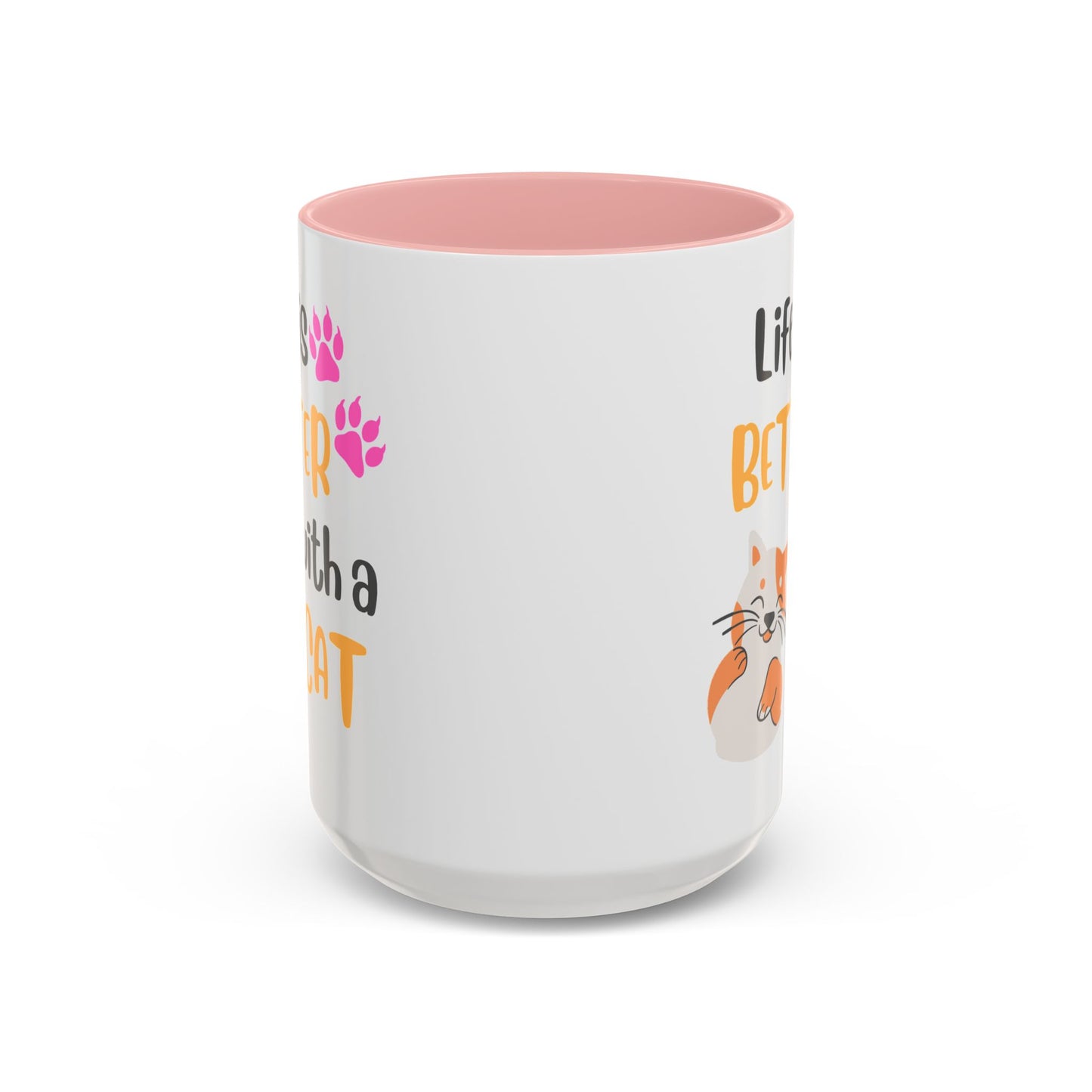 Cat Lover Coffee Mug — "Life Is Better With a Cat" Accent Ceramic Mug (15oz)
