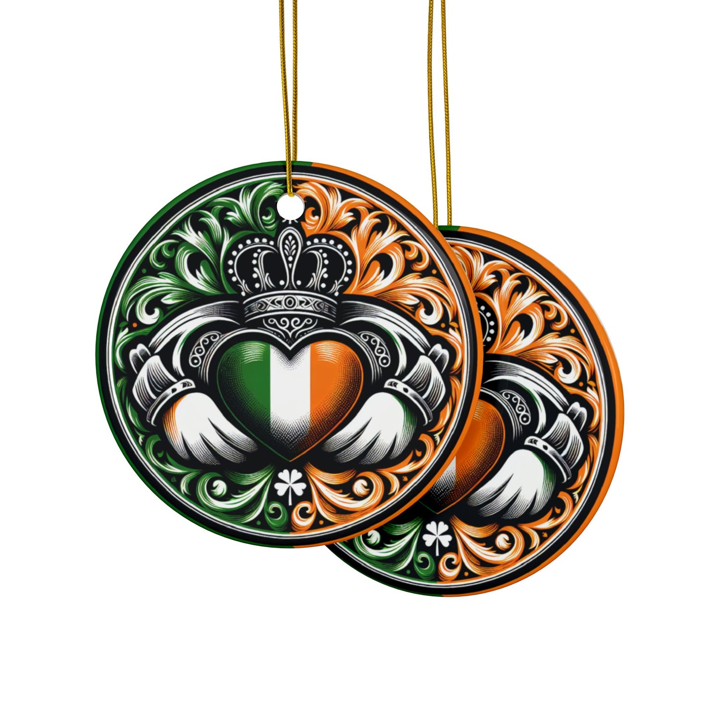 Irish Claddagh Ireland Heritage Ceramic Ornaments, 2-Side Print, (1pc, 3pcs, 5pcs, 10pcs)