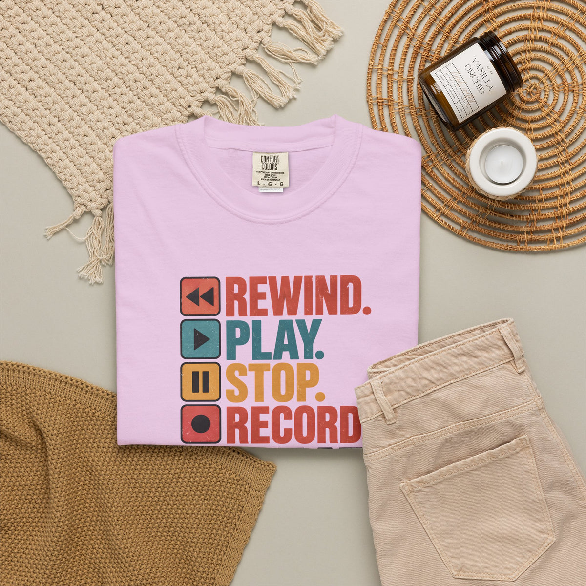 Rewind Play Stop Record Repeat Graphic Retro T-Shirt