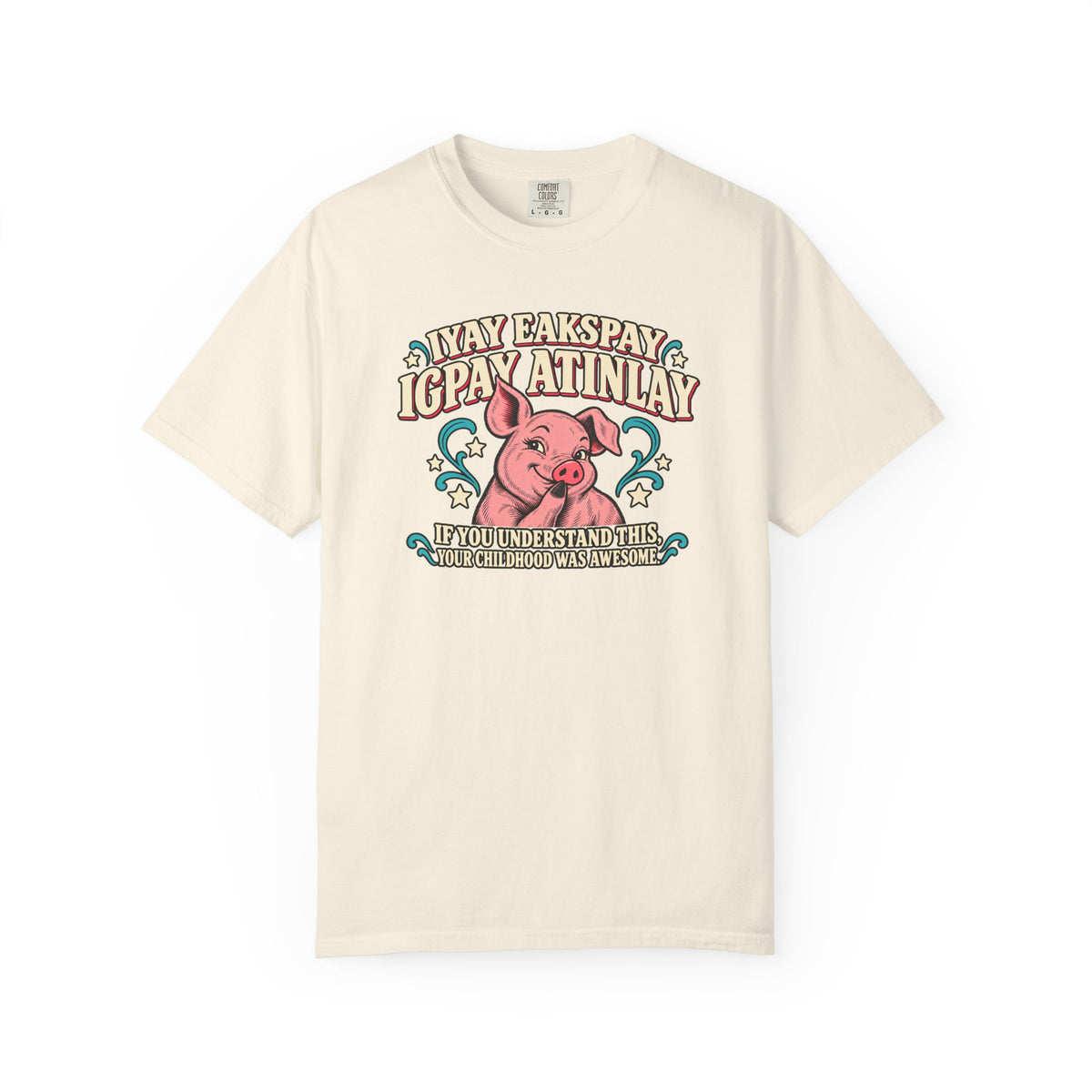 Fluent in Pig Latin Funny Retor 80's Pig Graphic T-Shirt Tee Shirt
