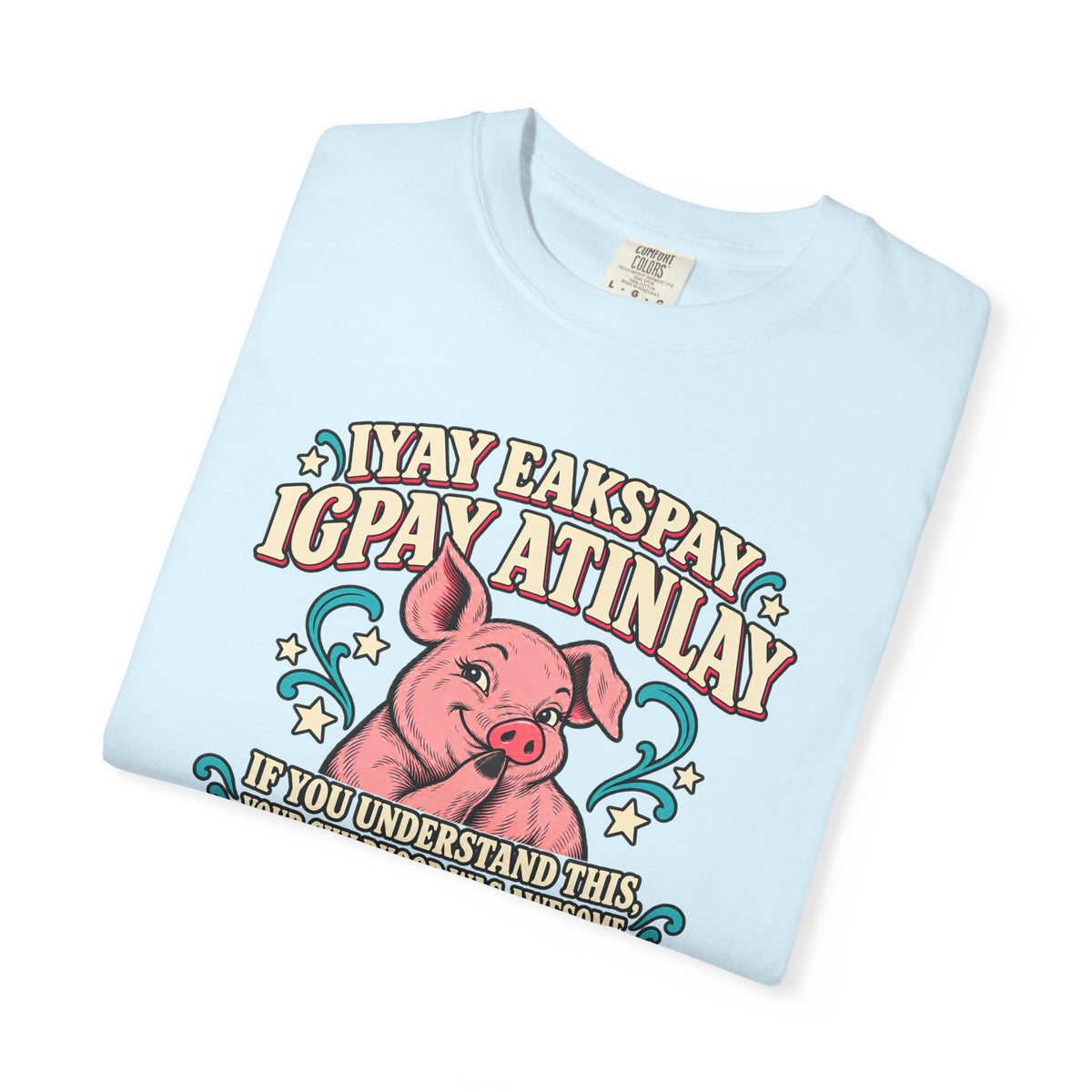 Fluent in Pig Latin Funny Retor 80's Pig Graphic T-Shirt Tee Shirt