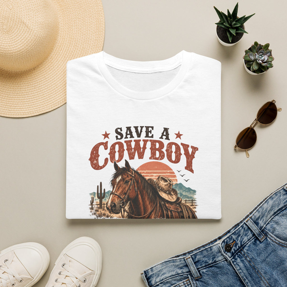 Save a Cowboy Ride a Horse T-Shirt — Western Horse Lover Graphic Tee