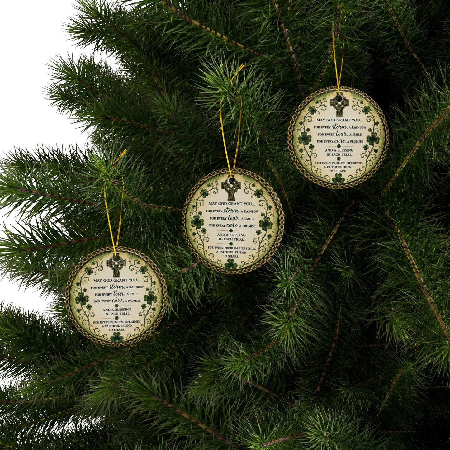 Irish Blessing Prayer Ceramic Ornament — Inspirational Irish Shamrock Cross Gift Decoration