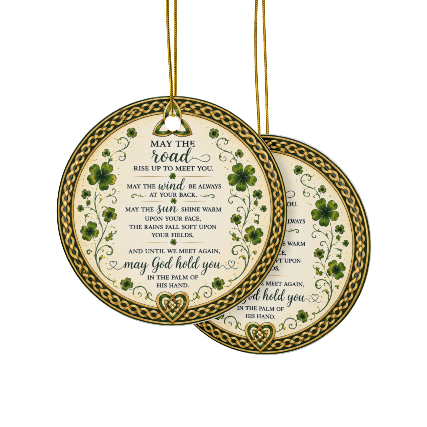 Irish Blessing Ceramic Ornament Decoration— May the Road Rise Up to Meet You (Two-Sided)