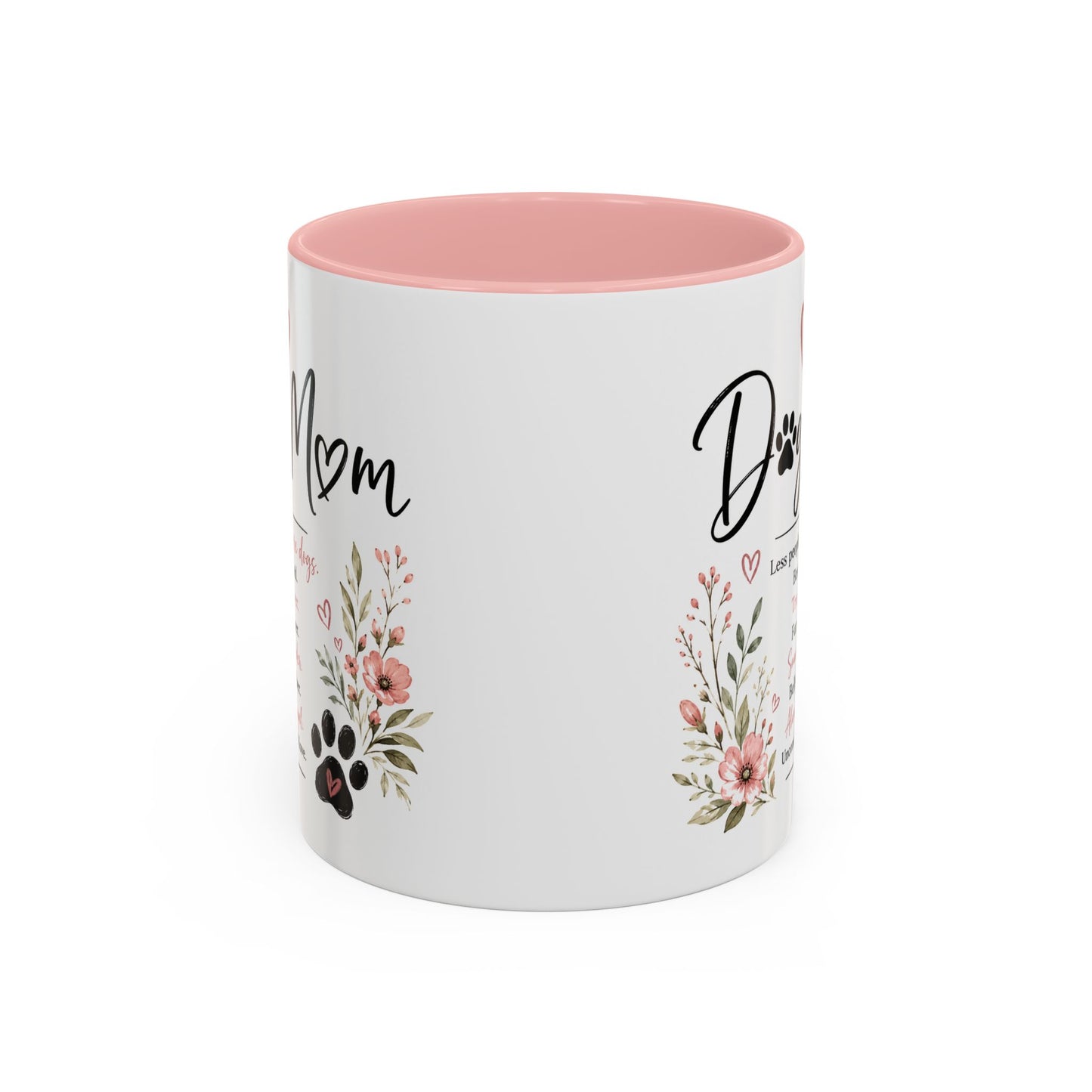 Dog Mom Floral Accent Coffee Mug — "Dog Mom" Paw Print Gift (11/15oz)