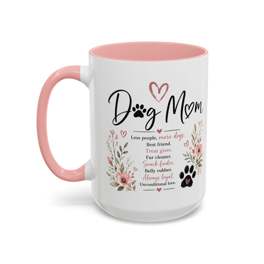 Dog Mom Floral Accent Coffee Mug — "Dog Mom" Paw Print Gift (11/15oz)