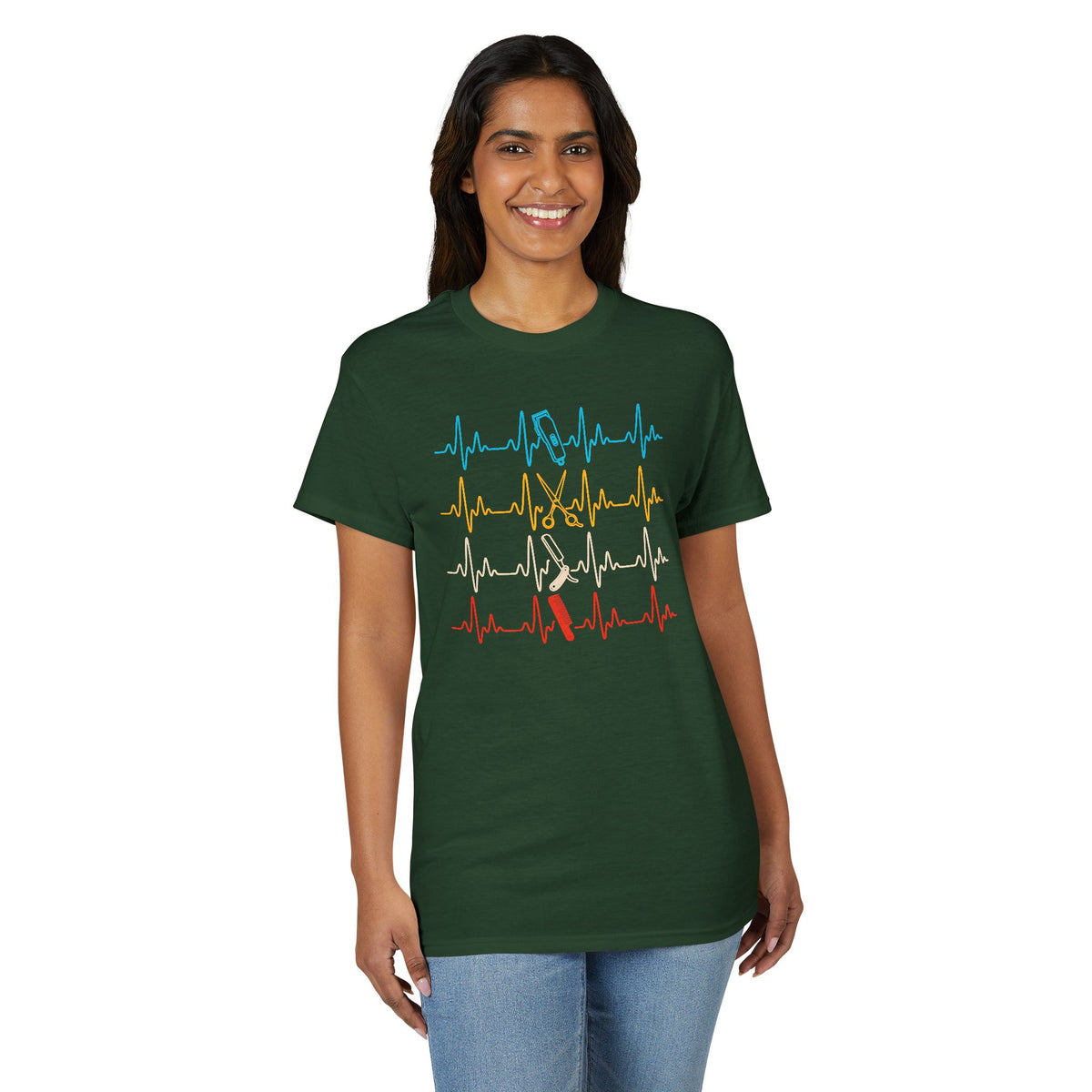 Colorful Heartbeat Barber Stylist Tools Scissors fun Tee T-Shirt
