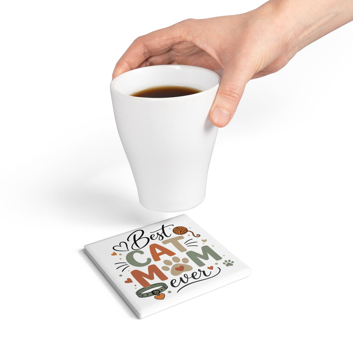 Best Cat Mom Ever Ceramic Coaster Pet Lover Gift