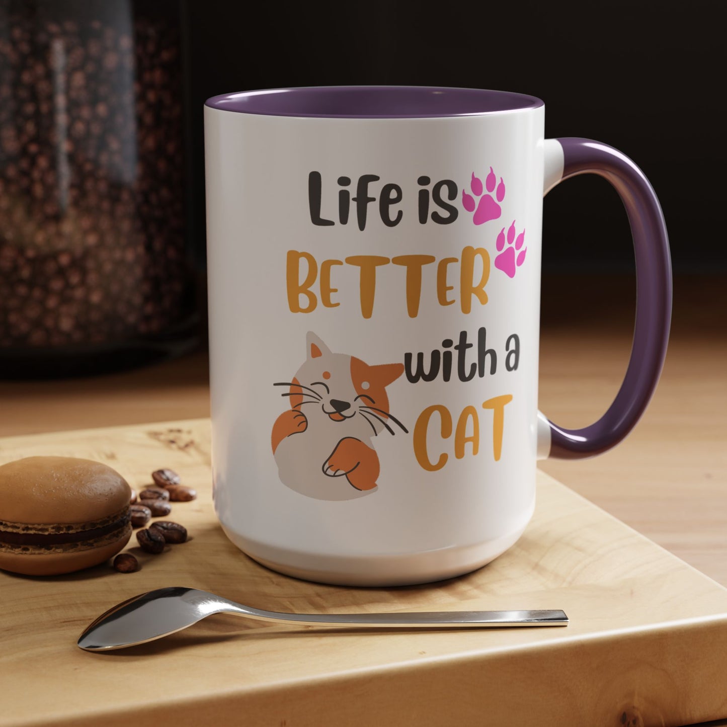 Cat Lover Coffee Mug — "Life Is Better With a Cat" Accent Ceramic Mug (15oz)