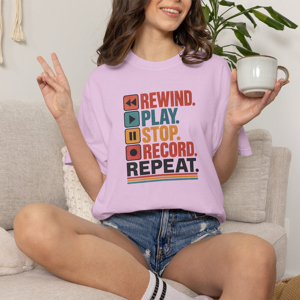 Rewind Play Stop Record Repeat Graphic Retro T-Shirt